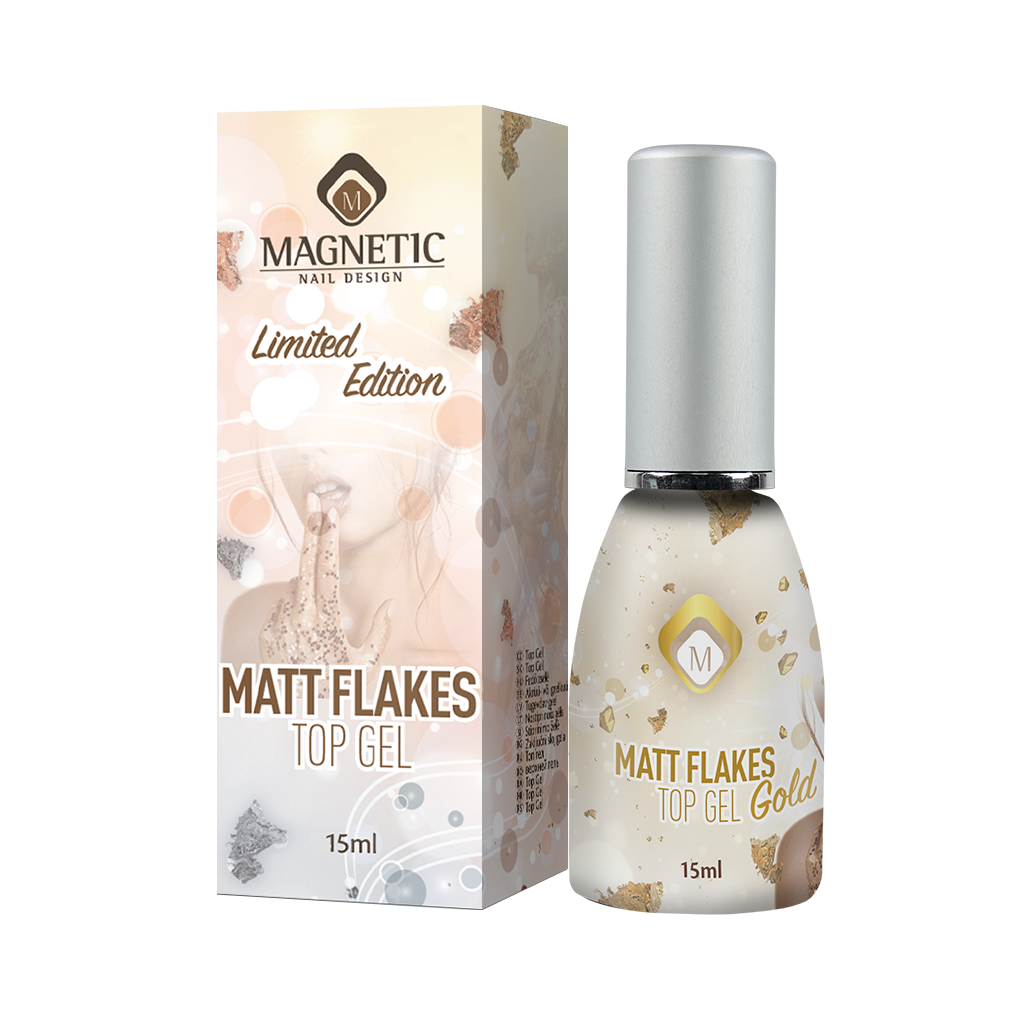 Matte Flakes Top Gel Gold 104023 - obrazek 3
